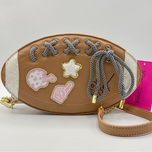Betsey Johnson Football Shaped Sporty Glam Crossbody Bag Purse NWT